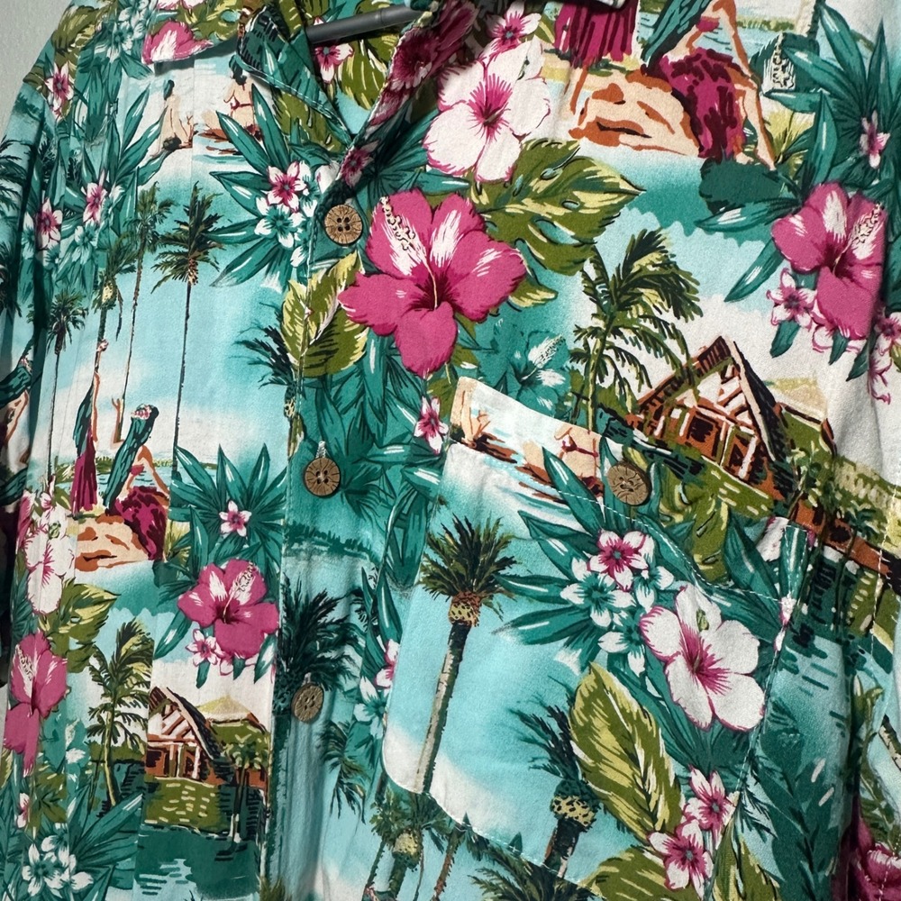 Boca Classics Mens Tropical Hawaiian Shirt Short Sleeve Hibiscus Floral Teal XL